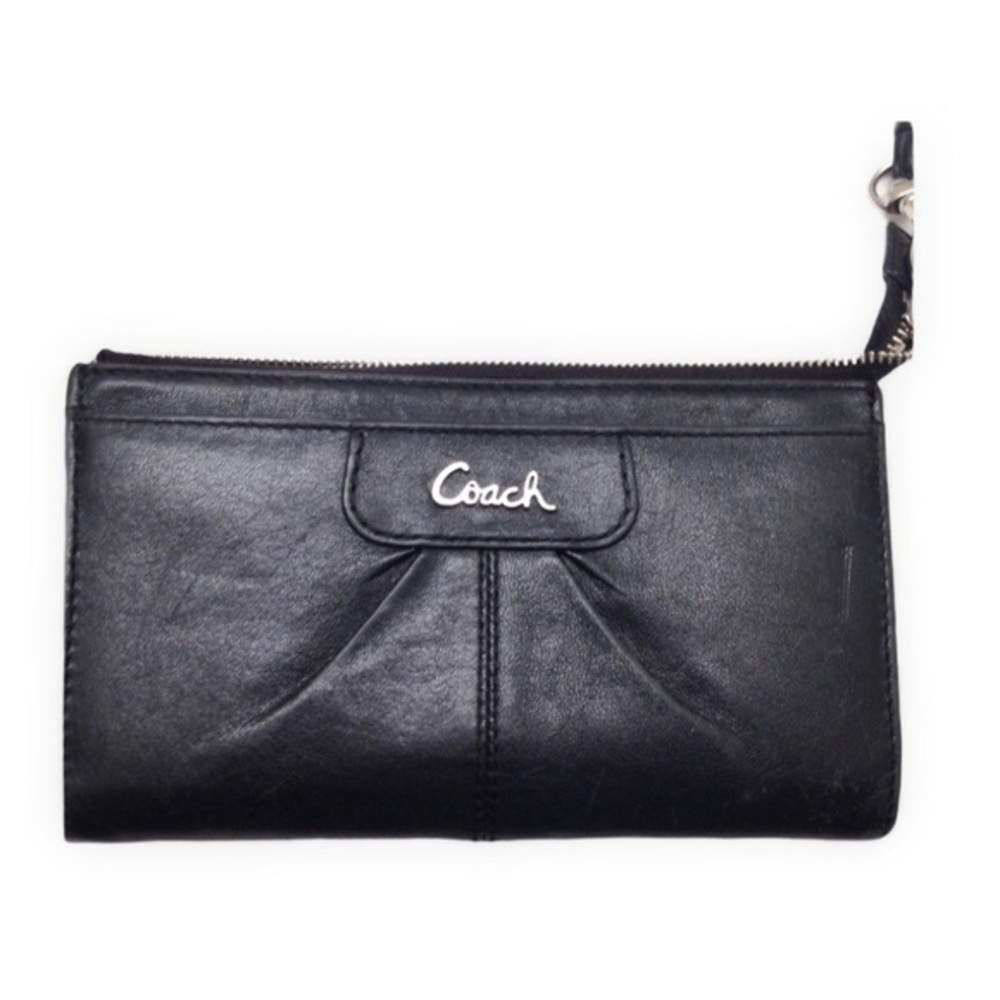 Coach ashley black leather wristlet wallet clutch